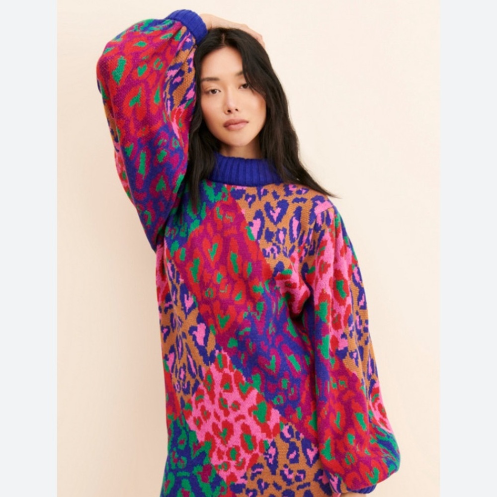 Farm Rio Animal Print Sweater Dress